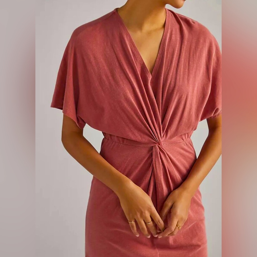 Sundry Dusty Rose Twist-Front Midi Dress - Picture 2 of 10